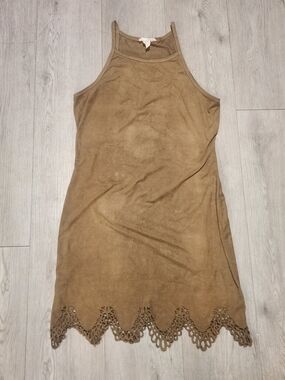 Poetry Faux Suede Halter Mini Dress w/ Laser Cut Hem